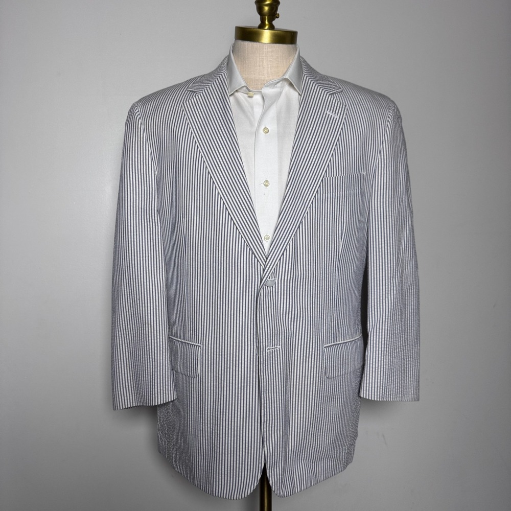 Haspel Seersucker Blazer Mens 42S Blue White Striped Cotton 2-Button (shortened)